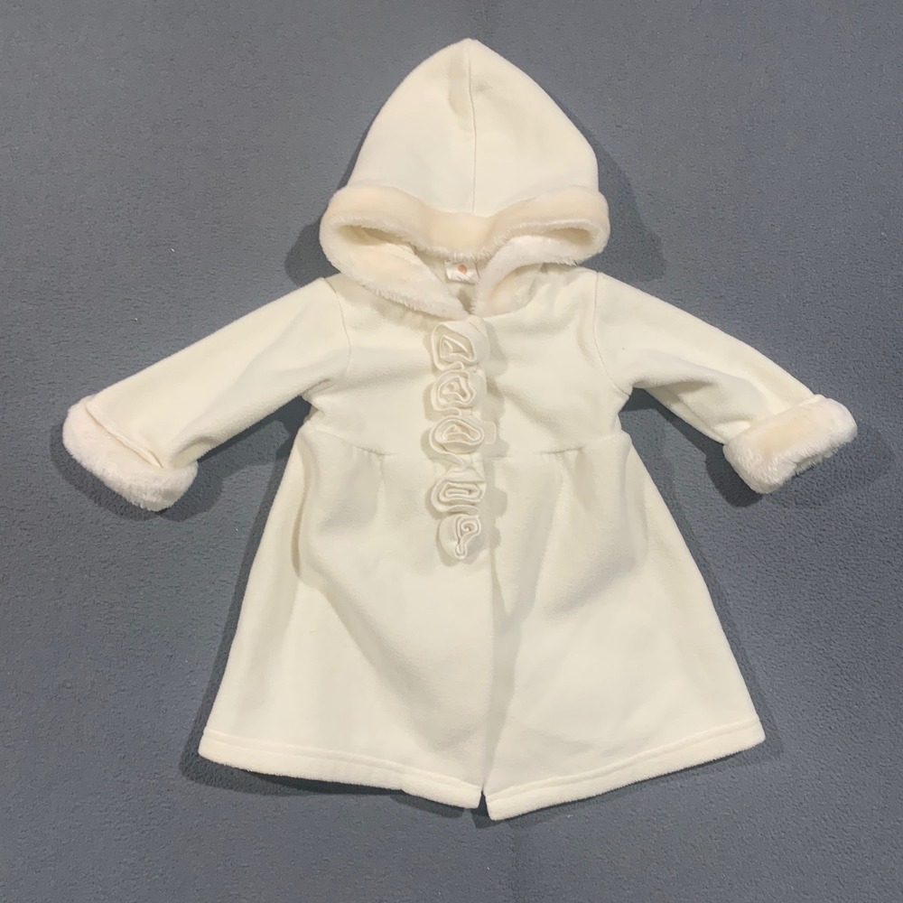 Starting Out Fleece Hooded Peacoat Baby Girl 12M Cream Faux Fur Rosette Jacket